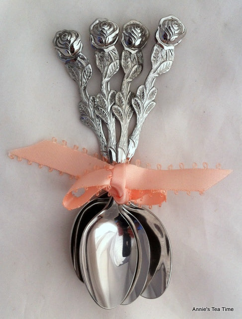 Rose Stainless Steel Demispoon, set of 4, 4.5 inches long