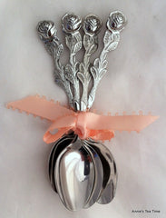 Rose Stainless Steel Demispoon, set of 4, 4.5 inches long